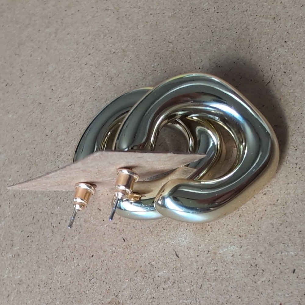 Chunky Gold Hoop Earrings - Picture 3 of 6